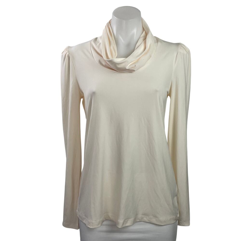 Susan Graver Women's Cream Cowl Neck Layer Stretch Long Sleeve Top Size XXS